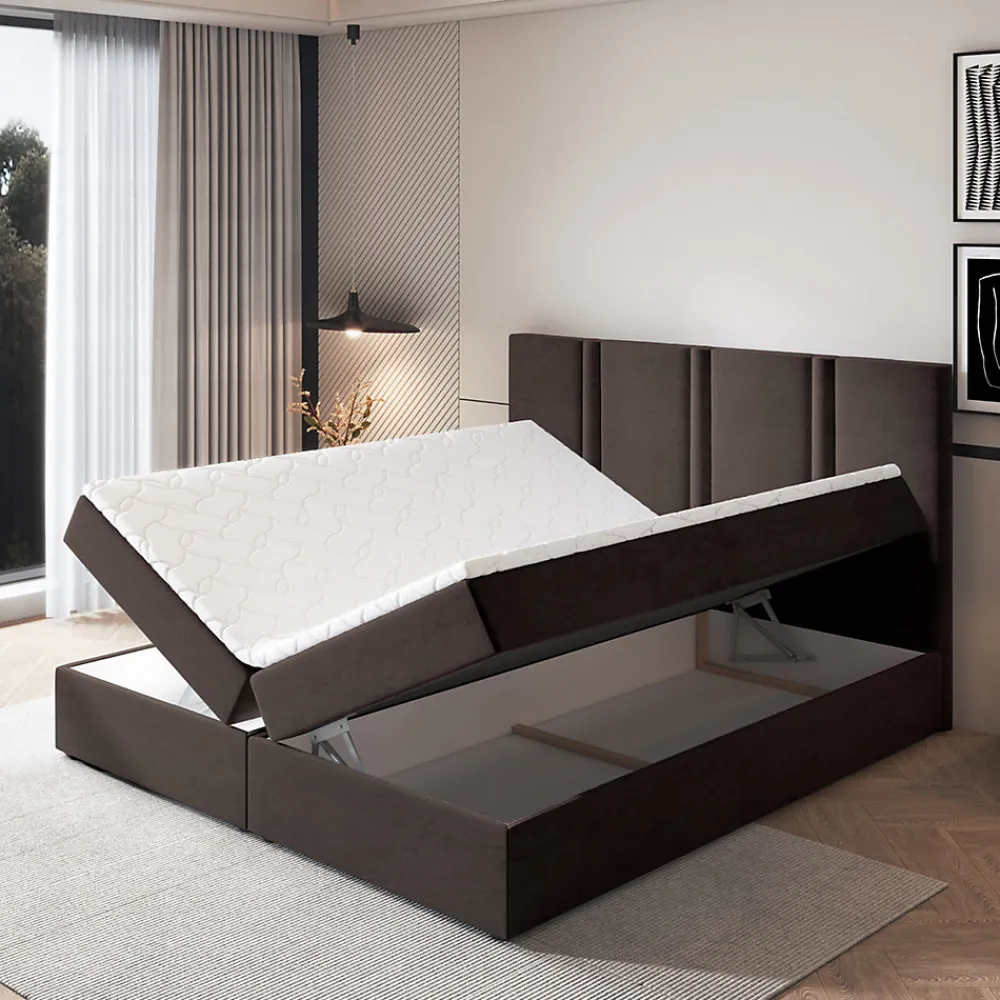 Lit Boxspring LARIO 180X200 CM KRONOS 06, Marron, Lit avec matelas et rangement>Masseno Clearance
