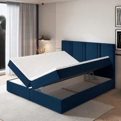 Lit Boxspring LARIO 160X200 CM KRONOS 09, Bleu, Lit avec matelas et rangement><noscript><img data-lazyloaded=