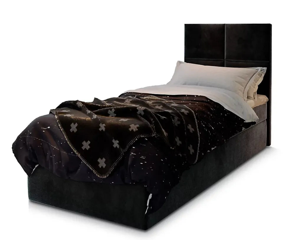 Masseno Lit Boxspring LENA 90 90X200 CM KRONOS 07, Noir, Lit avec matelas et rangement* Ensemble Sommier Et Matelas