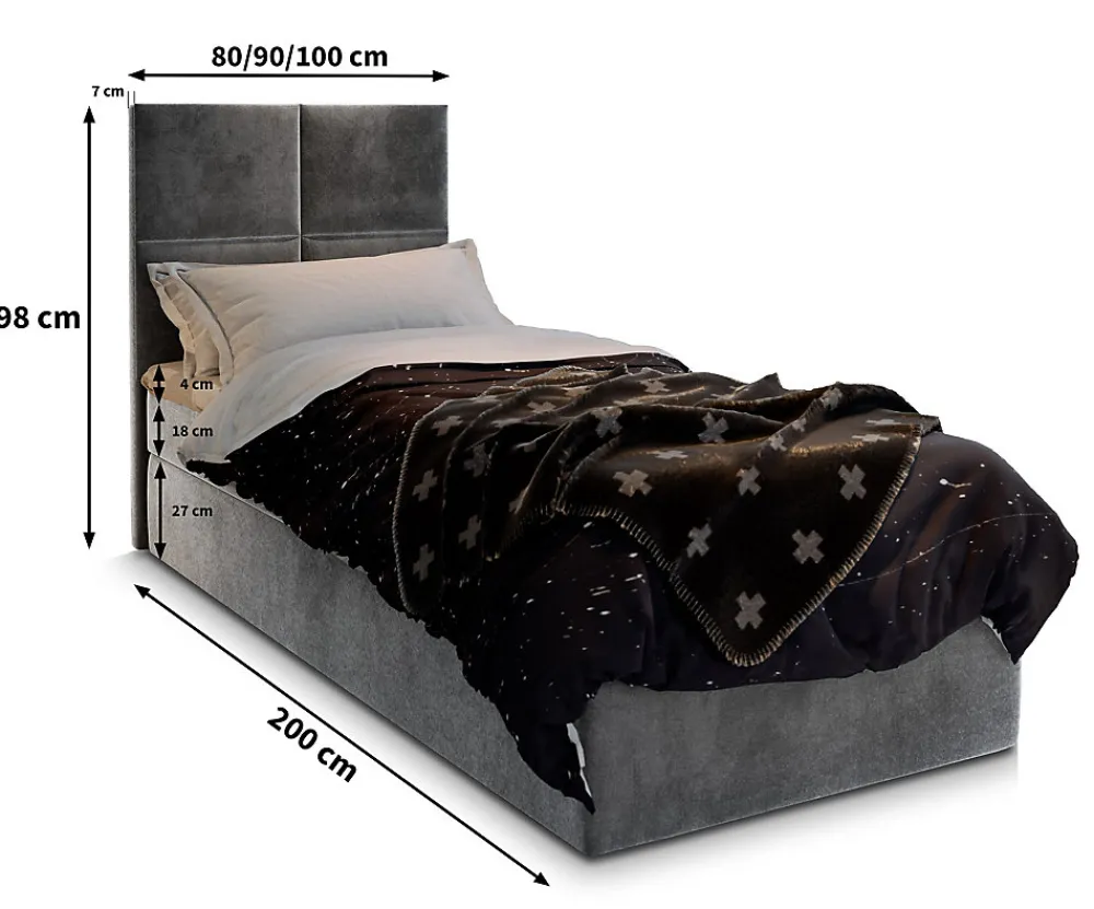 Lit Boxspring LENA 80 80X200 CM KRONOS 27, Rose, Lit avec matelas et rangement>Masseno Outlet