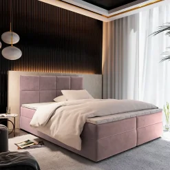 Masseno Lit Boxspring LENA 160X200 CM KRONOS 27, Rose, Lit avec matelas et rangement* Ensemble Sommier Et Matelas