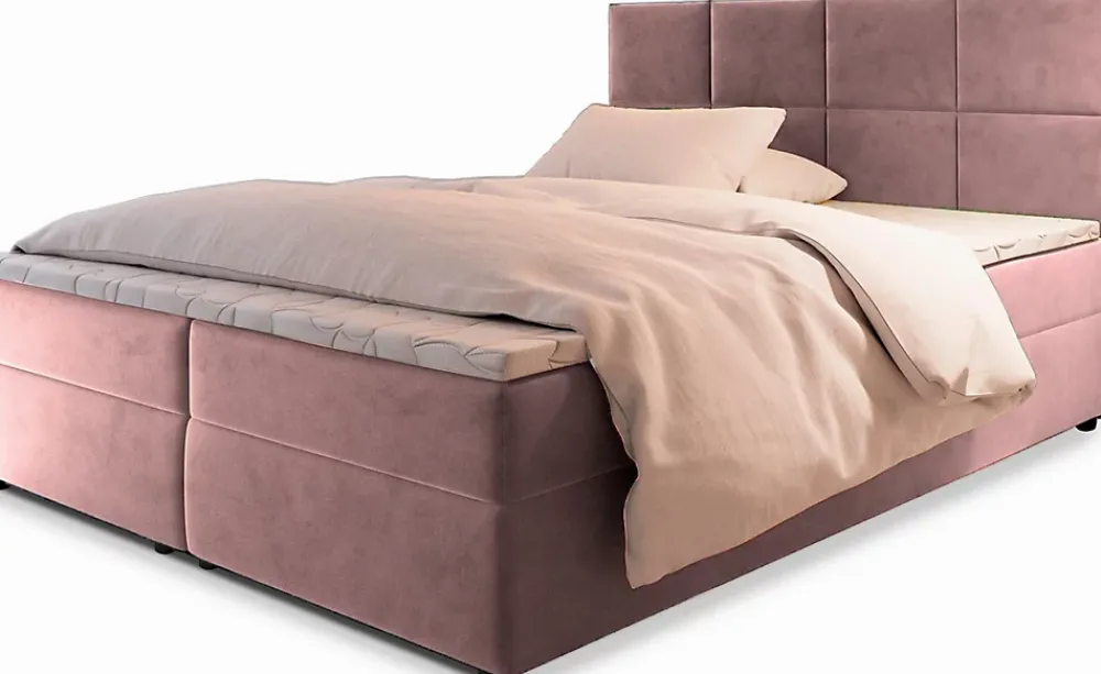 Masseno Lit Boxspring LENA 160X200 CM KRONOS 27, Rose, Lit avec matelas et rangement* Ensemble Sommier Et Matelas