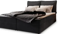 Masseno Lit Boxspring LENTE 160X200 CM MONOLITH 95, Noir, Lit avec matelas et rangement* Ensemble Sommier Et Matelas