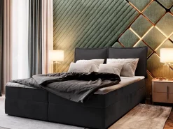 Masseno Lit Boxspring LENTE 160X200 CM MONOLITH 95, Noir, Lit avec matelas et rangement* Ensemble Sommier Et Matelas