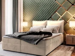 Lit Boxspring LENTE 140X200 CM MONOLITH 02, Crème, Lit avec matelas et rangement>Masseno