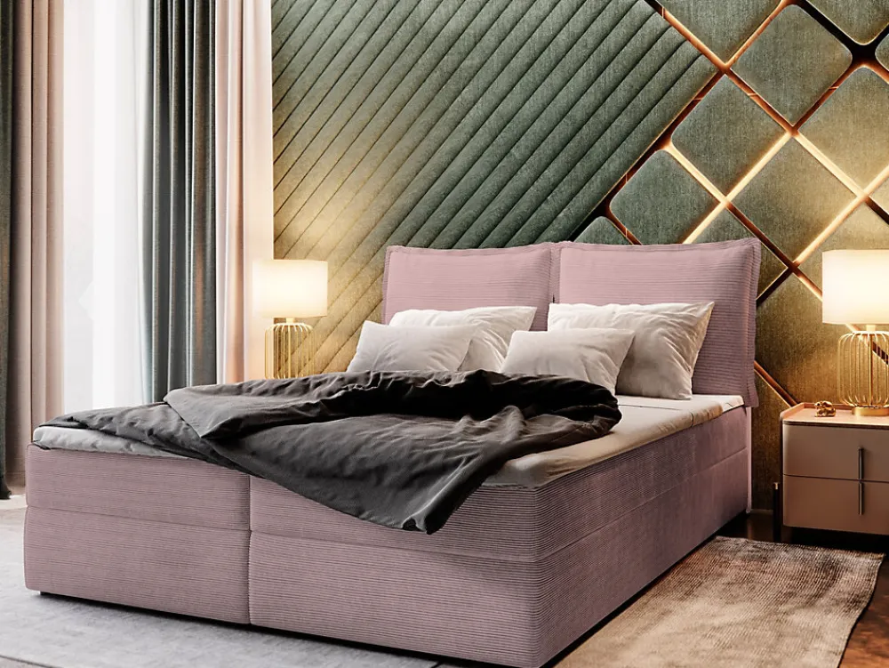 Lit Boxspring LENTE 180X200 CM LINCOLN 61, Rose, Lit avec matelas et rangement>Masseno Best