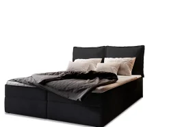 Masseno Lit Boxspring LENTE 160X200 CM LINCOLN 100, Noir, Lit avec matelas et rangement* Ensemble Sommier Et Matelas