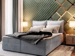 Masseno Lit Boxspring LENTE 160X200 CM MONOLITH 84, Gris clair, Lit avec matelas et rangement* Ensemble Sommier Et Matelas