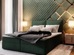 Masseno Lit Boxspring LENTE 180X200 CM LINCOLN 39, Vert foncé, Lit avec matelas et rangement* Ensemble Sommier Et Matelas