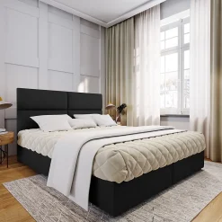 Masseno Lit Boxspring LONIS 160X200 CM SAWANA 14, Noir, Lit avec matelas et rangement* Ensemble Sommier Et Matelas
