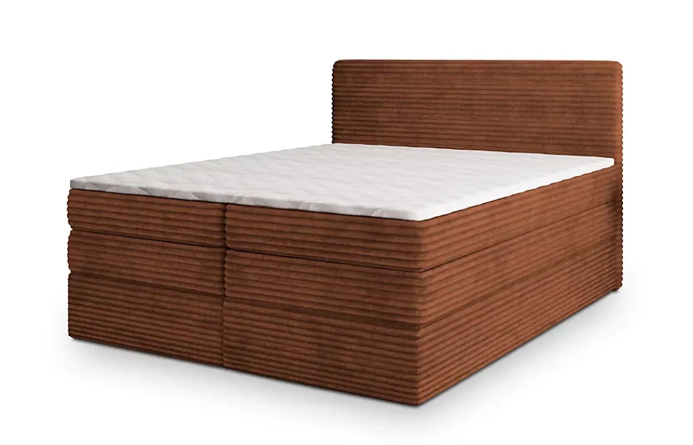 Masseno Lit Boxspring LUNERA 140X200 CM TILIA 52, Marron, Lit avec matelas et rangement* Ensemble Sommier Et Matelas