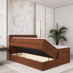 Masseno Lit Boxspring LUNERA 140X200 CM TILIA 52, Marron, Lit avec matelas et rangement* Ensemble Sommier Et Matelas