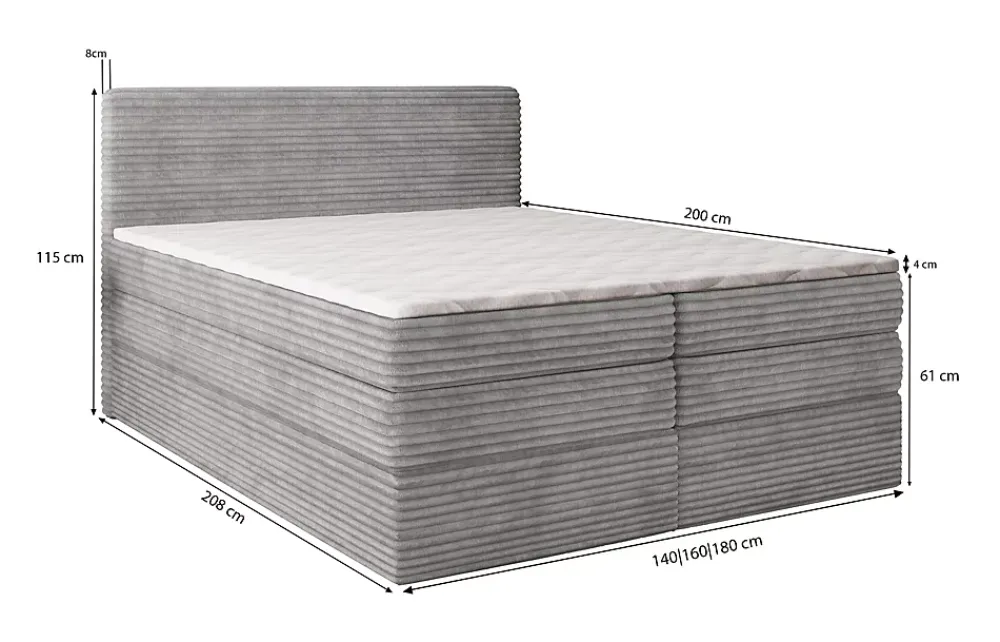 Masseno Lit Boxspring LUNERA 140X200 CM TILIA 52, Marron, Lit avec matelas et rangement* Ensemble Sommier Et Matelas