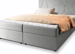 Masseno Lit Boxspring MADO 140X200 CM INARI 91, Gris clair, Lit avec matelas et rangement* Ensemble Sommier Et Matelas