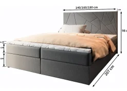 Masseno Lit Boxspring MADO 140X200 CM INARI 91, Gris clair, Lit avec matelas et rangement* Ensemble Sommier Et Matelas