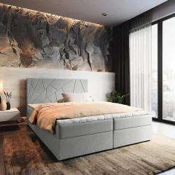Masseno Lit Boxspring MADO 140X200 CM INARI 91, Gris clair, Lit avec matelas et rangement* Ensemble Sommier Et Matelas