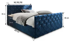 Masseno Lit Boxspring MANDI 180X200 CM MAGIC VELVET 2221, Bleu, Lit avec matelas et rangement* Ensemble Sommier Et Matelas