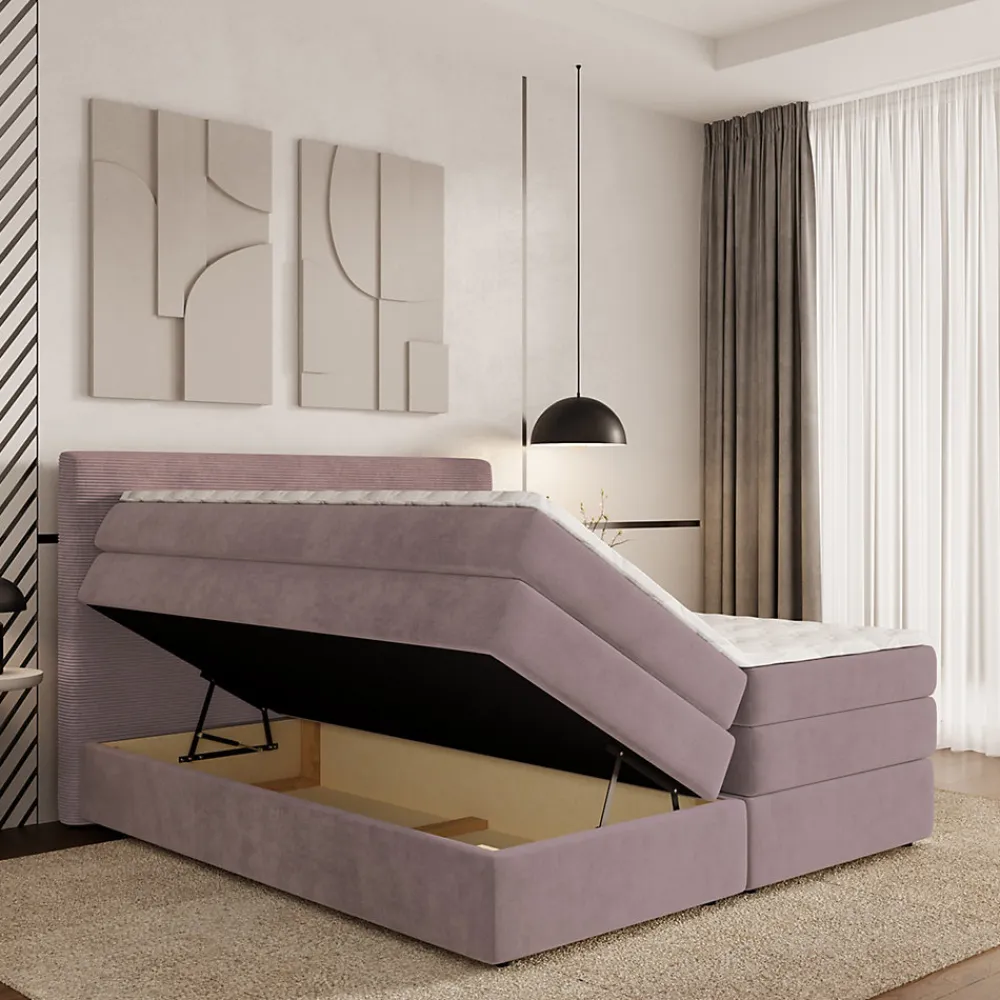 Lit Boxspring MATERN 140X200 CM POSO 27 + KRONOS 27, Rose, Lit avec matelas et rangement>Masseno Clearance