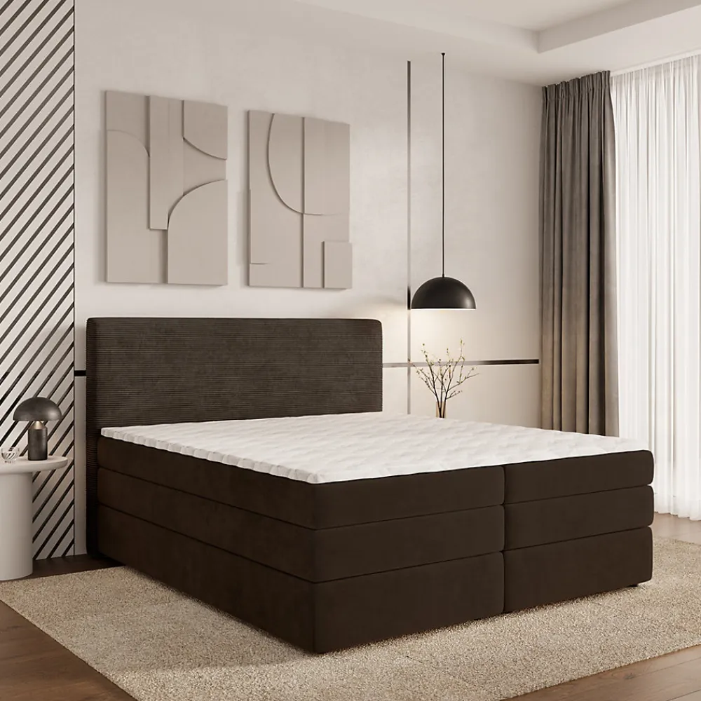 Lit Boxspring MATERN 180X200 CM POSO 06 + KRONOS 06, Marron, Lit avec matelas et rangement>Masseno Discount