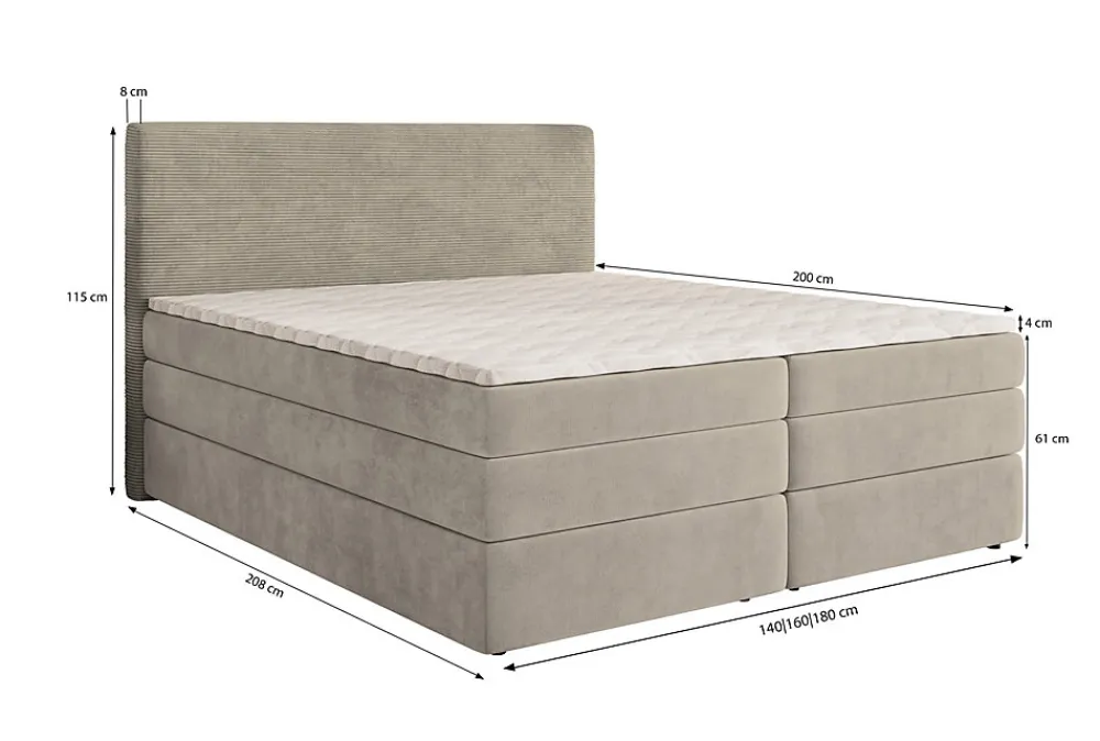 Lit Boxspring MATERN 180X200 CM POSO 06 + KRONOS 06, Marron, Lit avec matelas et rangement>Masseno Discount