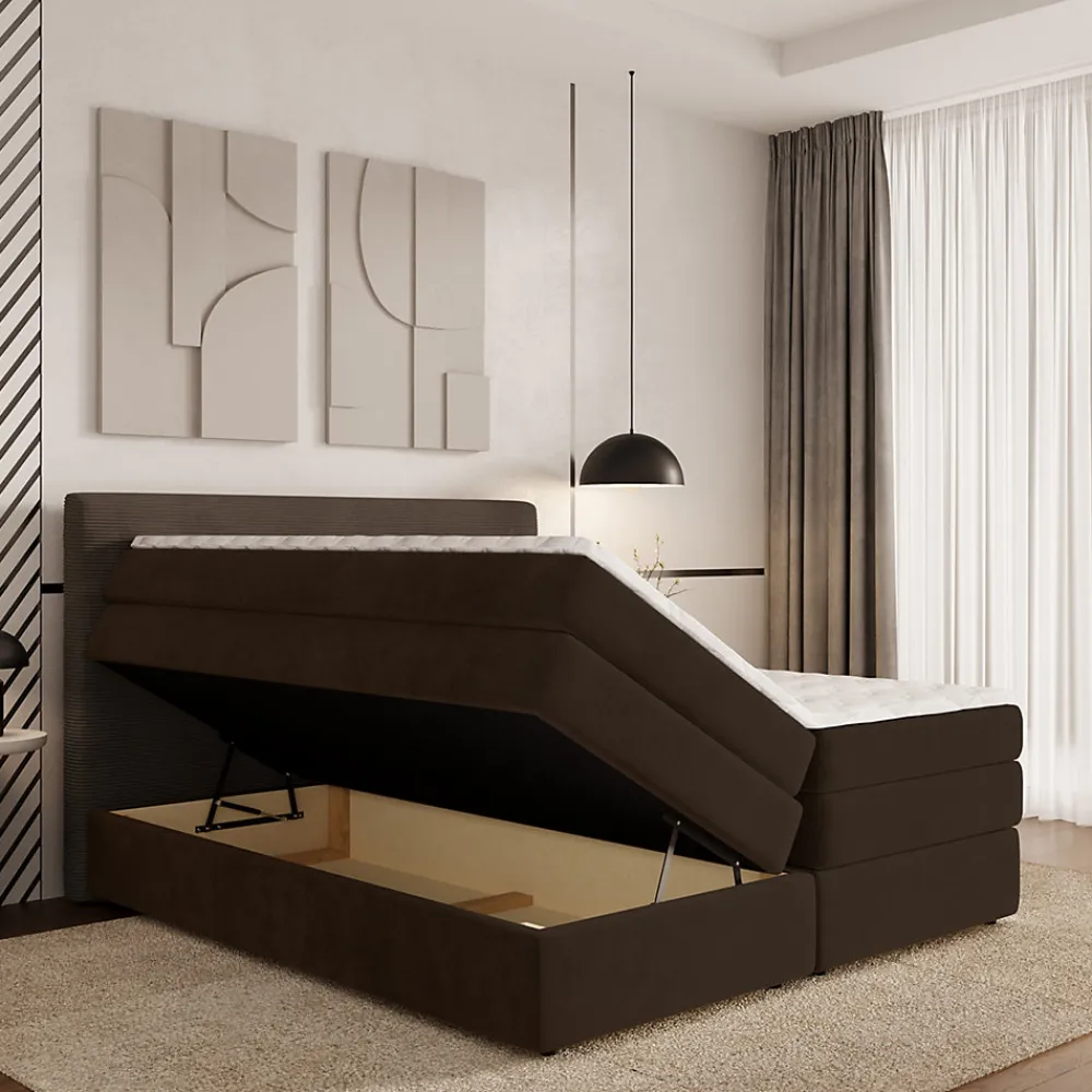 Lit Boxspring MATERN 180X200 CM POSO 06 + KRONOS 06, Marron, Lit avec matelas et rangement>Masseno Discount