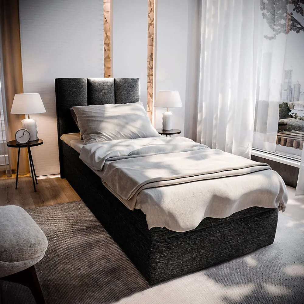 Lit Boxspring MERIL 80 80X200 CM SAWANA 14, Noir, Lit avec matelas et rangement>Masseno