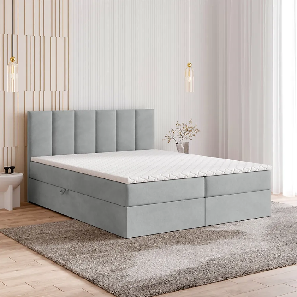 Lit Boxspring MERIL 140X200 CM PAROS 05, Gris clair, Lit avec matelas et rangement>Masseno Hot