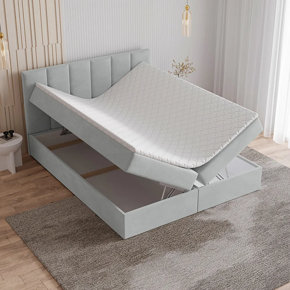 Lit Boxspring MERIL 140X200 CM PAROS 05, Gris clair, Lit avec matelas et rangement>Masseno Hot
