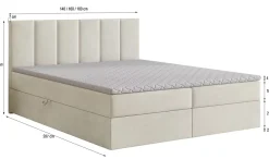 Masseno Lit Boxspring MERIL 140X200 CM SORO 97, Graphite, Lit avec matelas et rangement* Ensemble Sommier Et Matelas