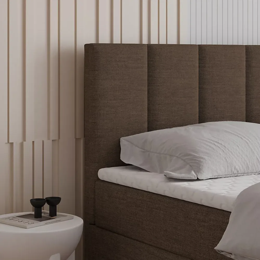 Masseno Lit Boxspring MERIL 180X200 CM SAWANA 16, Marron, Lit avec matelas et rangement* Ensemble Sommier Et Matelas
