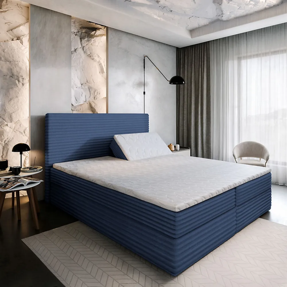 Lit Boxspring MILARA 160X200 CM TILIA 77, Bleu, Lit avec matelas et rangement>Masseno Sale