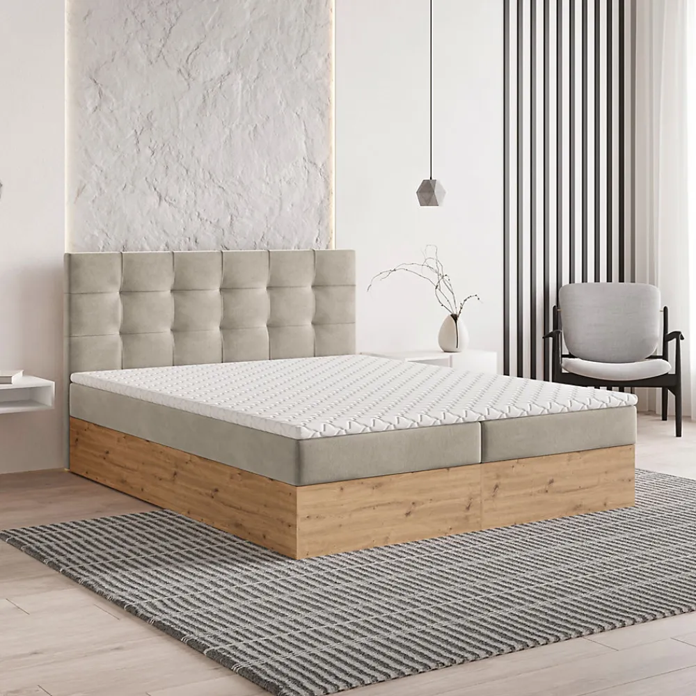 Lit Boxspring MOLVEN 180X200 CM SORO 21, Beige, Lit avec matelas et rangement>Masseno Best