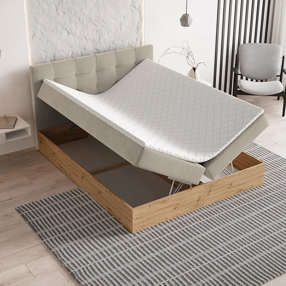Lit Boxspring MOLVEN 180X200 CM SORO 21, Beige, Lit avec matelas et rangement>Masseno Best