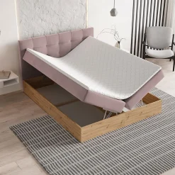 Lit Boxspring MOLVEN 140X200 CM SORO 61, Rose, Lit avec matelas et rangement><noscript><img width=
