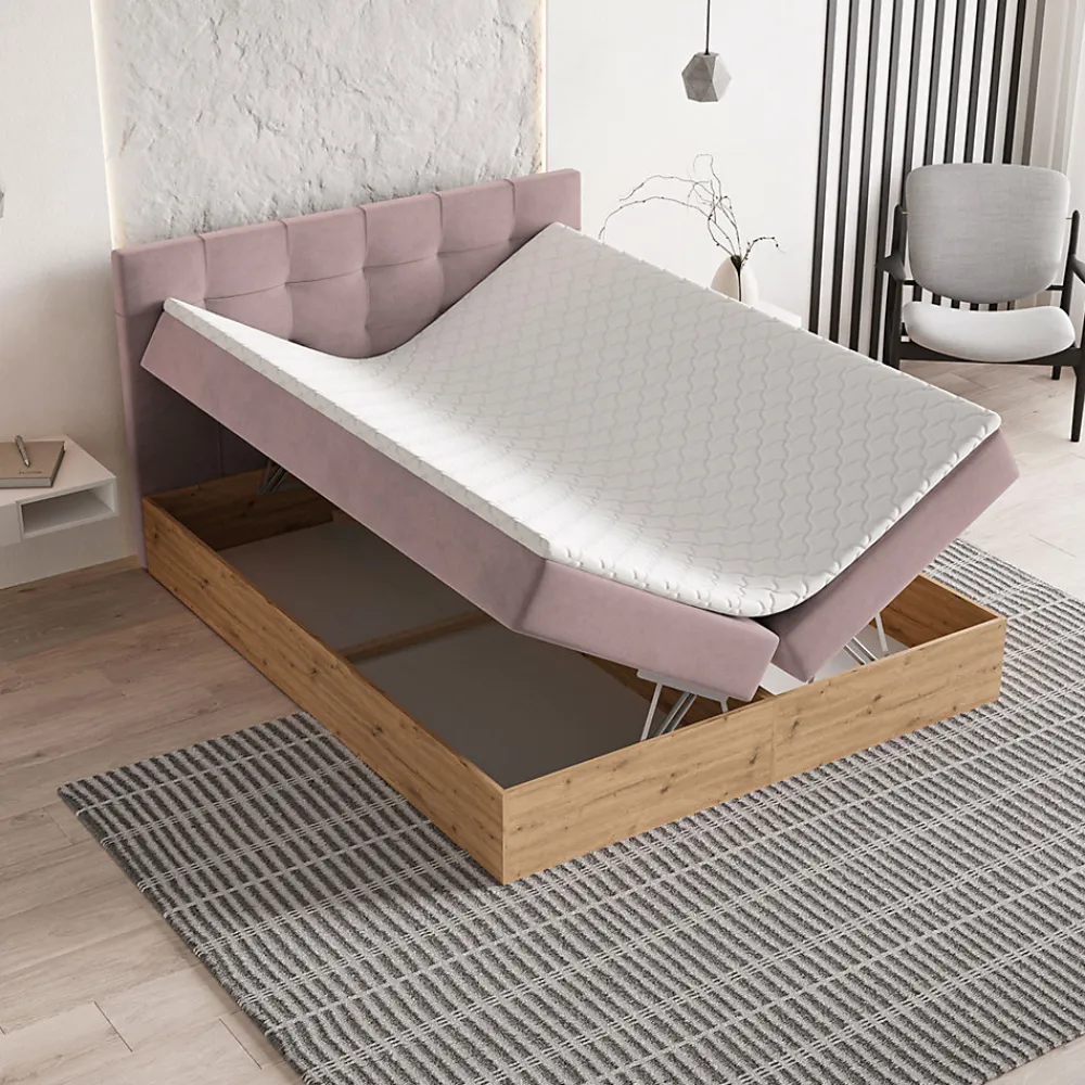 Lit Boxspring MOLVEN 140X200 CM SORO 61, Rose, Lit avec matelas et rangement>Masseno Outlet