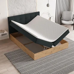 Masseno Lit Boxspring MOLVEN 180X200 CM SORO 100, Noir, Lit avec matelas et rangement* Ensemble Sommier Et Matelas
