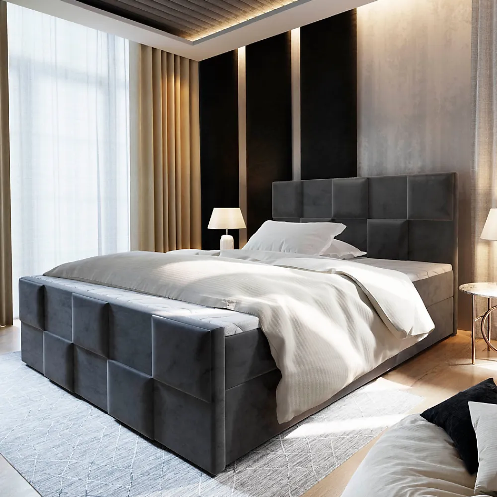 Lit Boxspring MONA 180X200 CM PAROS 06, Gris, Lit avec matelas et rangement>Masseno New