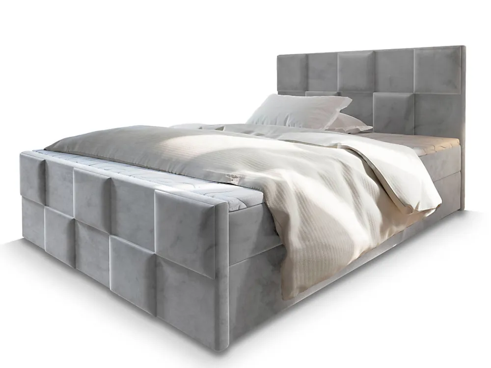 Lit Boxspring MONA 140X200 CM PAROS 05, Gris clair, Lit avec matelas et rangement>Masseno Sale