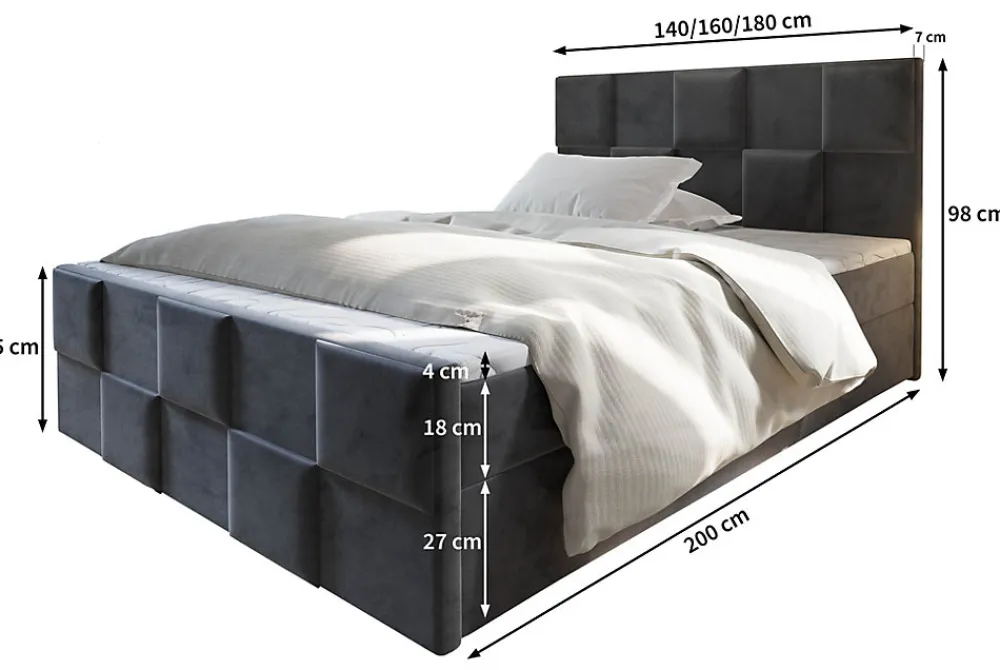 Lit Boxspring MONA 140X200 CM PAROS 05, Gris clair, Lit avec matelas et rangement>Masseno Sale