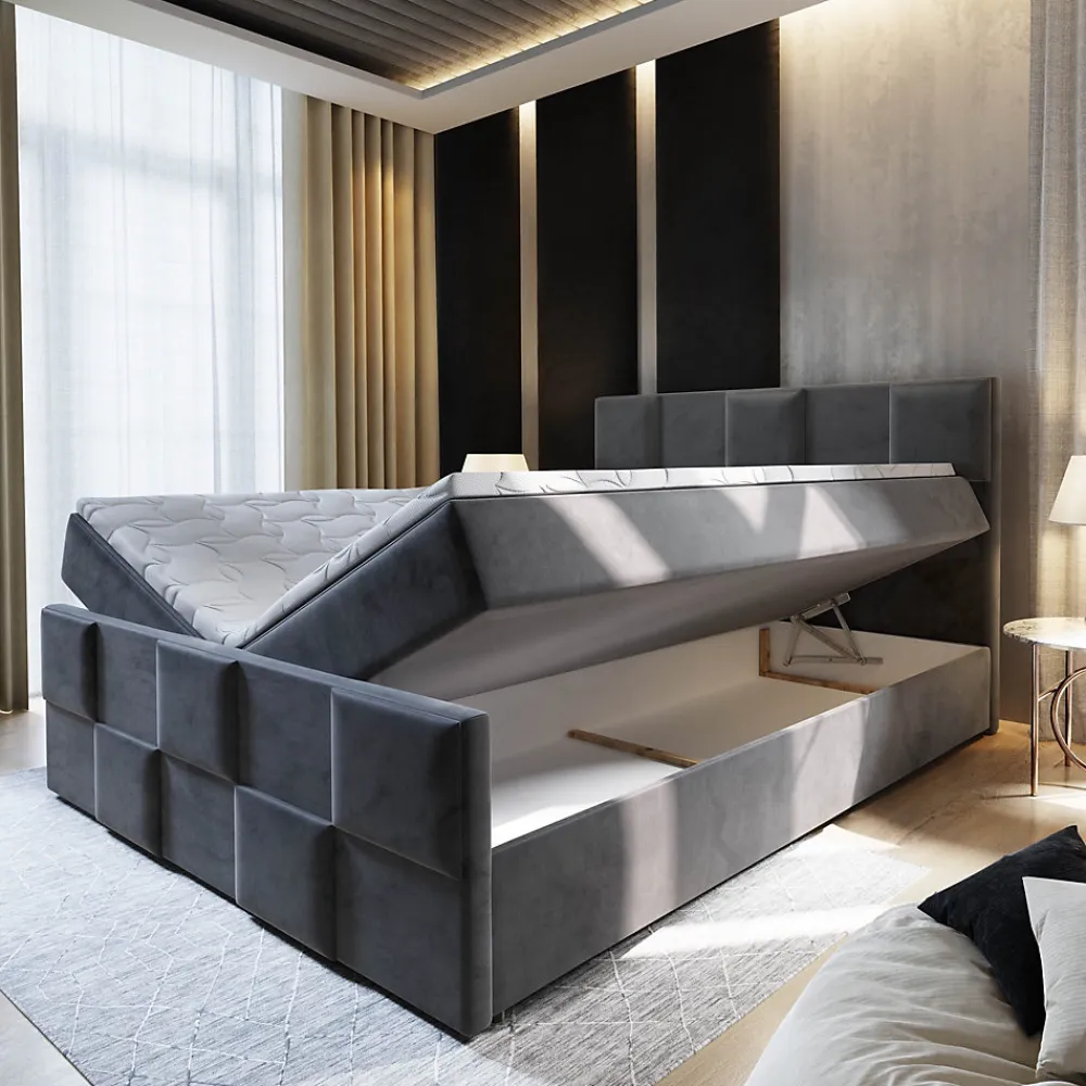 Lit Boxspring MONA 140X200 CM PAROS 05, Gris clair, Lit avec matelas et rangement>Masseno Sale