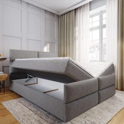 Lit Boxspring MULEN 180X200 CM SAWANA 21, Gris clair, Lit avec matelas et rangement><noscript><img width=