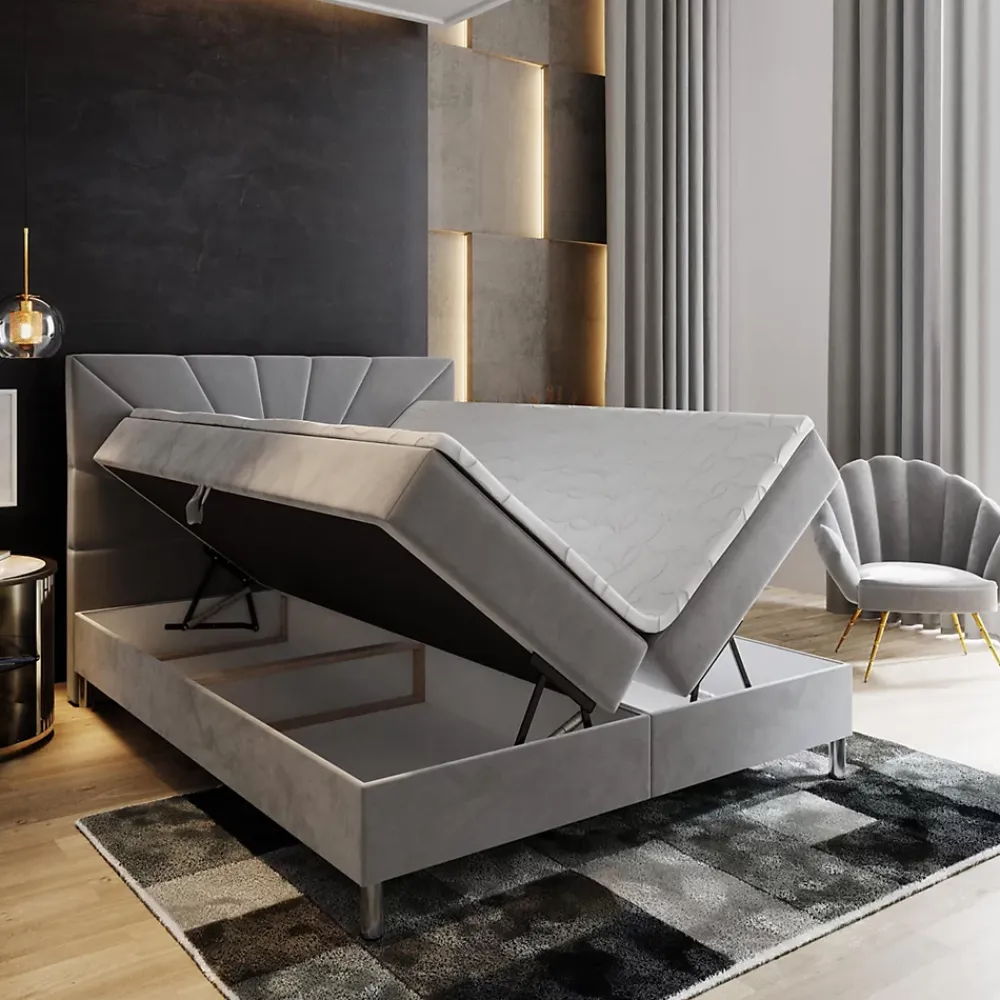 Masseno Lit Boxspring MURI 160X200 CM COSMIC 800, Marron, Lit avec matelas et rangement* Ensemble Sommier Et Matelas