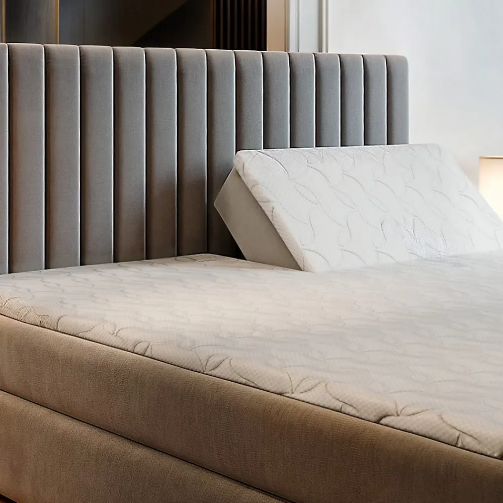 Masseno Lit Boxspring MURLO 140X200 CM PAROS 06, Gris, Lit avec matelas et rangement* Ensemble Sommier Et Matelas