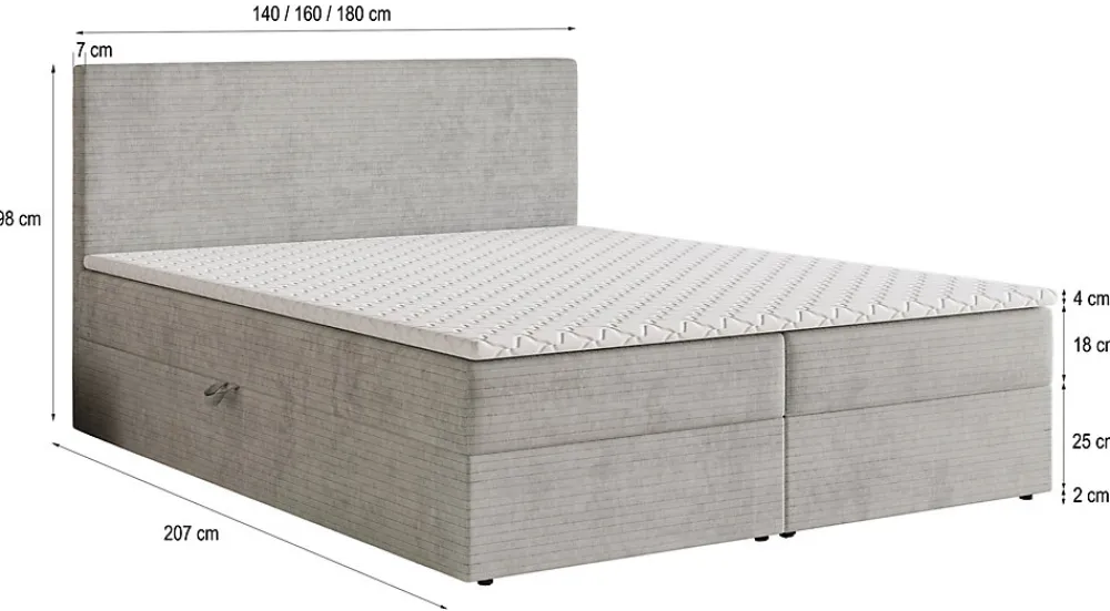 Lit Boxspring NIRA 140X200 CM ROMA 03, Crème, Lit avec matelas et rangement>Masseno Clearance