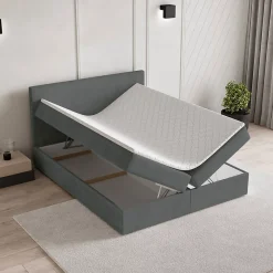 Masseno Lit Boxspring NIRA 180X200 CM ROMA 24, Gris, Lit avec matelas et rangement* Ensemble Sommier Et Matelas