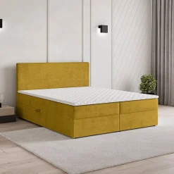 Masseno Lit Boxspring NIRA 140X200 CM ROMA 08, Jaune, Lit avec matelas et rangement* Ensemble Sommier Et Matelas