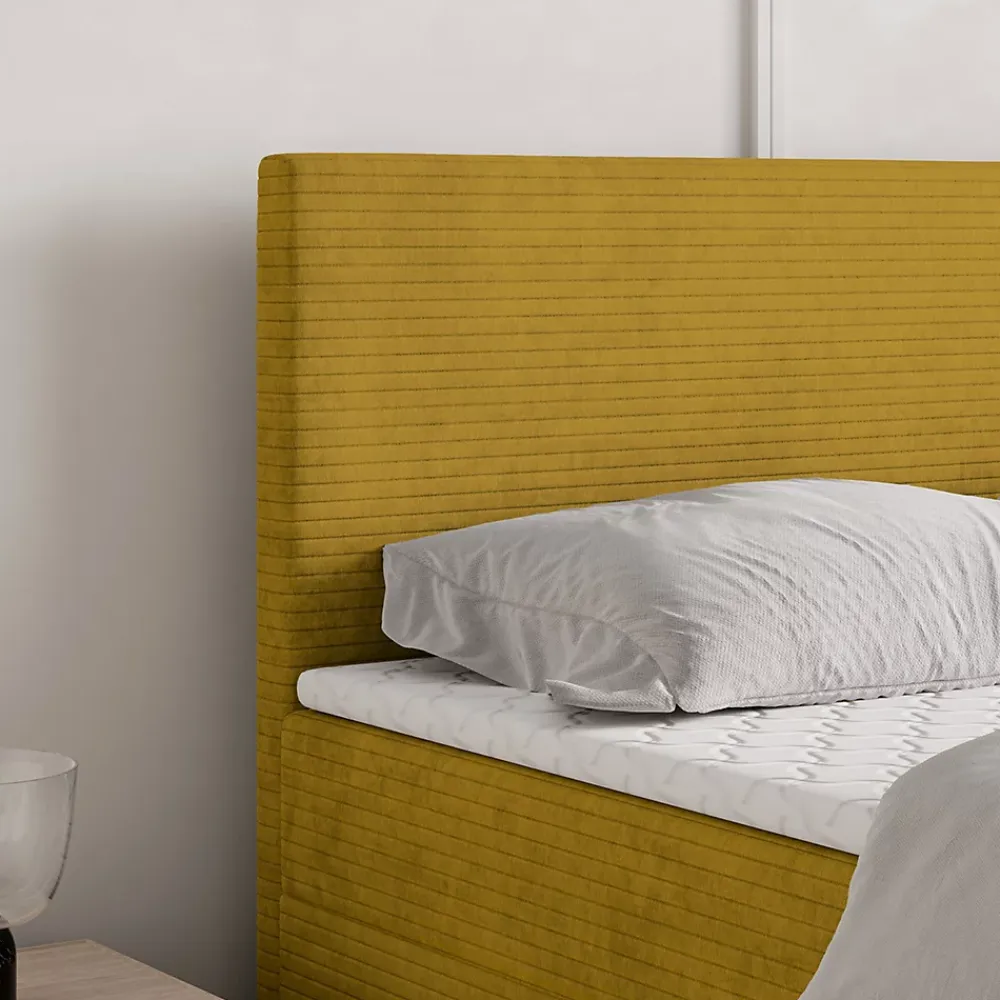 Masseno Lit Boxspring NIRA 140X200 CM ROMA 08, Jaune, Lit avec matelas et rangement* Ensemble Sommier Et Matelas