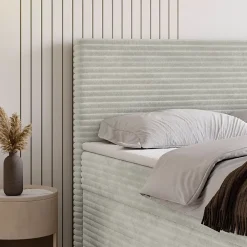 Masseno Lit Boxspring NOLEN 180X200 CM TILIA 83, Gris clair, Lit avec matelas et rangement* Ensemble Sommier Et Matelas