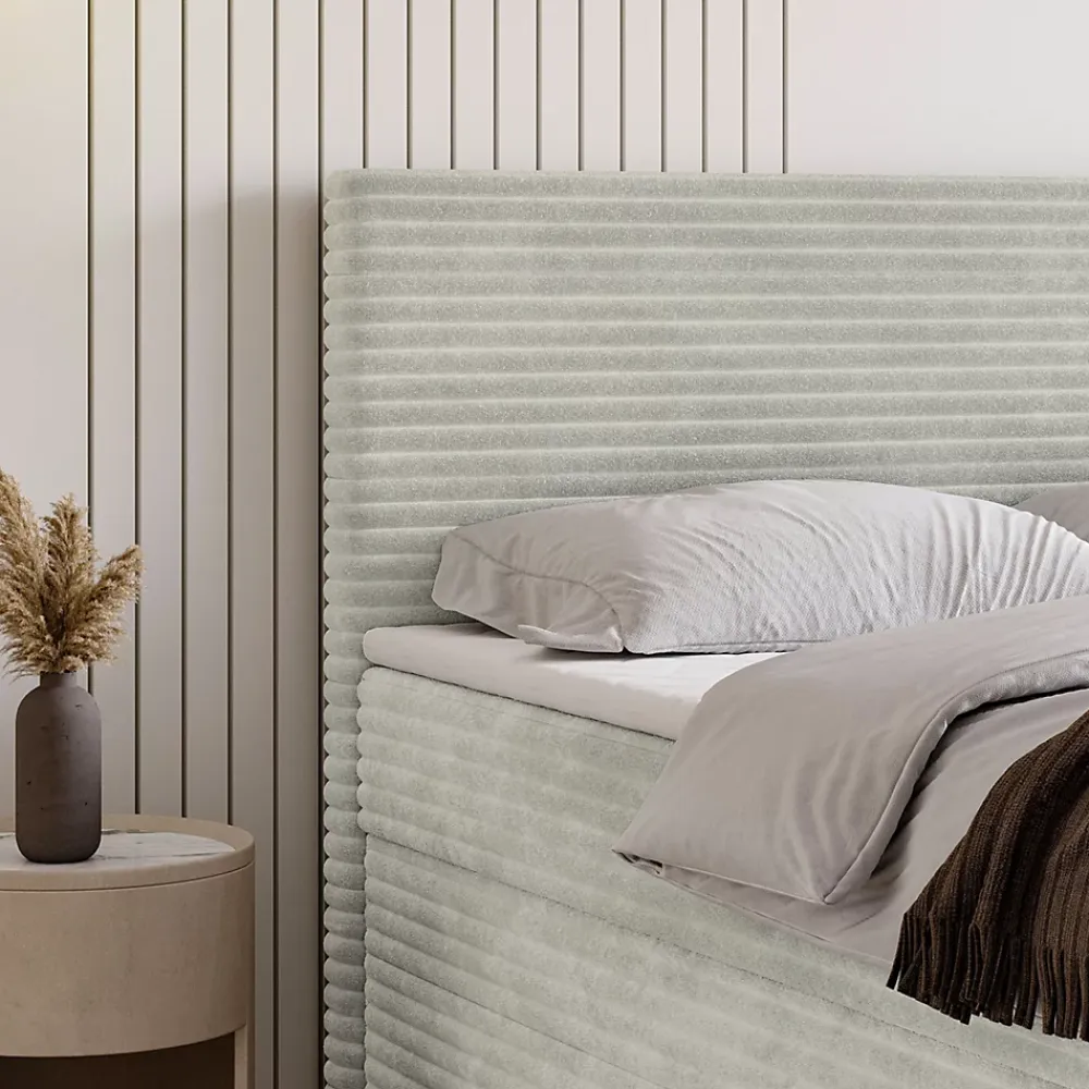 Masseno Lit Boxspring NOLEN 180X200 CM TILIA 83, Gris clair, Lit avec matelas et rangement* Ensemble Sommier Et Matelas