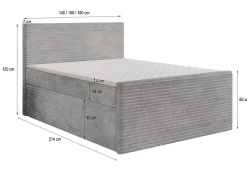 Masseno Lit Boxspring NOLEN 180X200 CM TILIA 83, Gris clair, Lit avec matelas et rangement* Ensemble Sommier Et Matelas